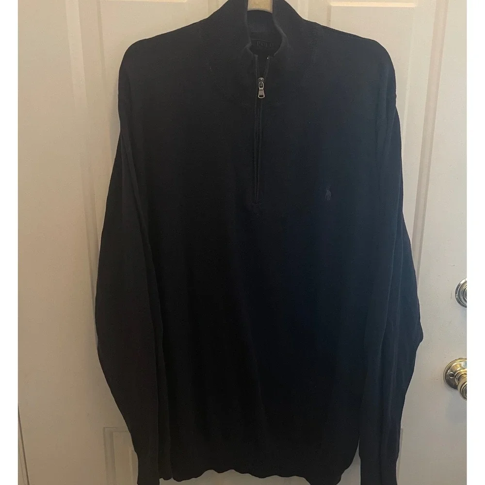 Polo Ralph Lauren Mens 2XLT Tall Navy Blue 1/4 Zip Cotton Pullover Sweater Pony